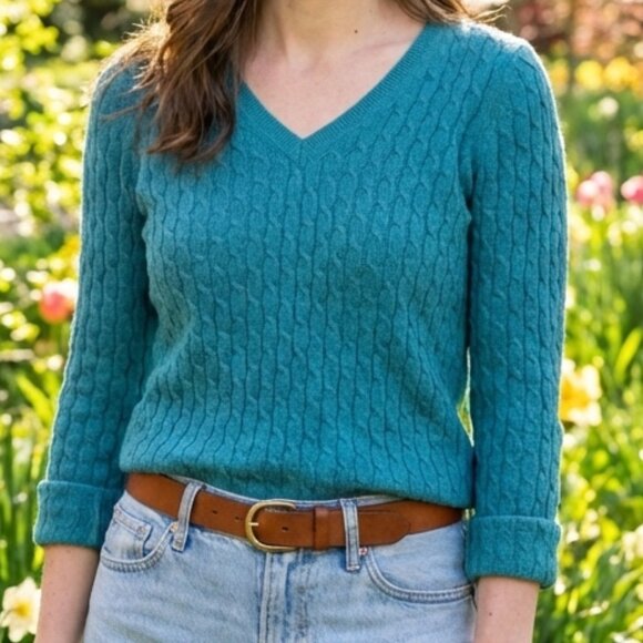 Banana Republic Cashmere sweater in Teal, Cable Knit XS Petite - Picture 1 of 9